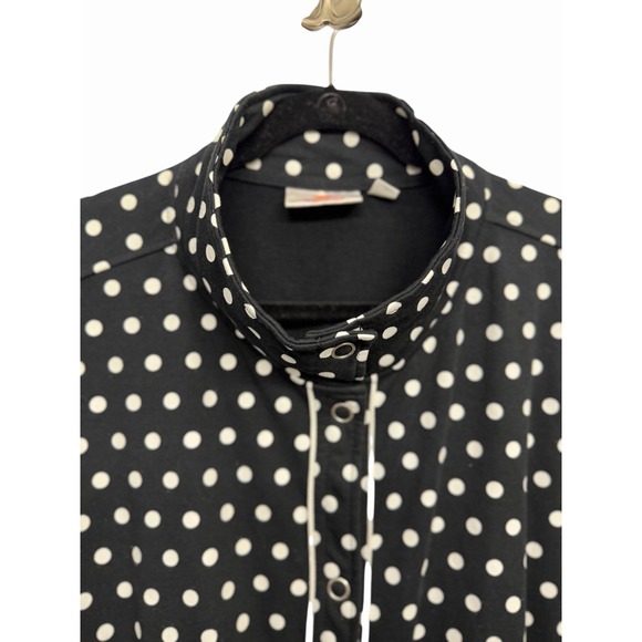 Vtg. Quacker Factory Polka Dot Jacket 3X Black Funnel Neck Snap Front Stretch - Picture 2 of 9